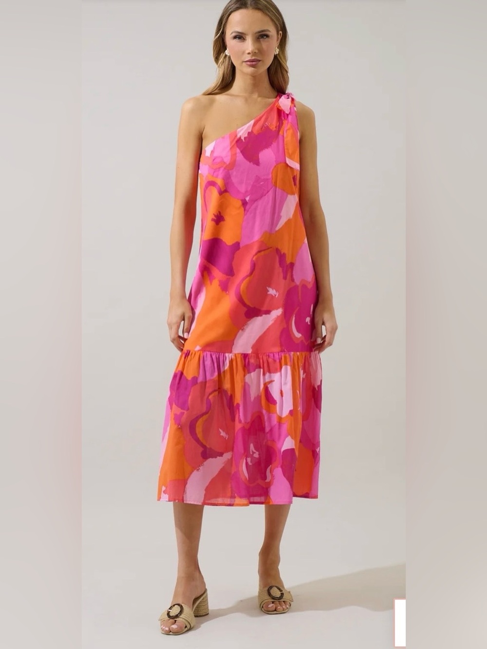 Sugarlips Merim Floral Nicol One Shoulder Midi Dress Size M